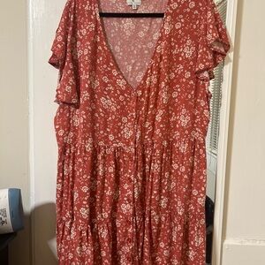 True Craft Brick Red Floral Dress